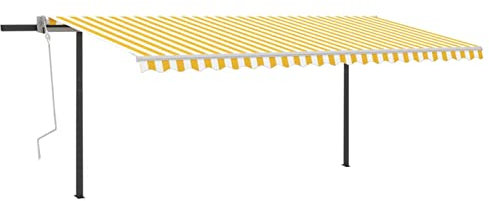 Susany Gelenkarmmarkise Einziehbar mit Pfosten Markise Sonnenmarkise Balkonmarkise Sonnenschutz Sichtschutz Terrasse Garten 5x3,5m Gelb Weiß
