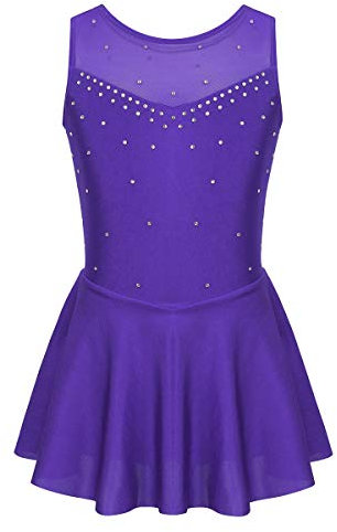 Freebily Vestito Pattinaggio Artistico Bambina Senza Maniche con Strass Body Ginnastica Artistica Ballerina Tutu Danza Classica Balletto Abito Ballo Latino Dancewear Viola 15-16 Anni