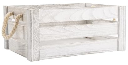 Strong Rope Handle Wooden Crates Storage Box Wooden Shelves Large Storage Box Christmas Eve Box (White Wash, Extra Large)