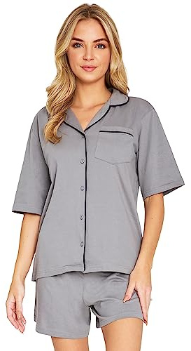 CityComfort Womens Pyjamas Set 2 Pcs Short Button Down PJs Comfy Classic Soft Loungewear Summer Nightwear Gifts for Women (XL, Grey)