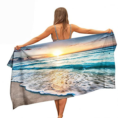Ulticool - Meer Wellen Strand Natur - Handtuch Mikrofaser - Reisehandtuch Schnelltrocknendes Badetuch - 160 x 80 cm - für Reisen Fitness Gym Sport - leichte Microfiber Strandtuch