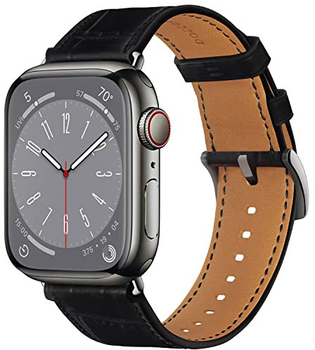 Docco Jette Correa de cuero compatible con Apple Watch 49mm,45mm,44mm,42mm(Negro-Grafito)