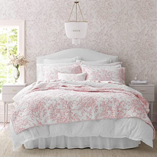 Laura Ashley Bettwäsche-Set für Twin-Bett, wendbare Baumwoll-Bettwäsche mit passendem Kissenbezug, leichte Heimdekoration für alle Jahreszeiten (Bedford Pink, Twin)