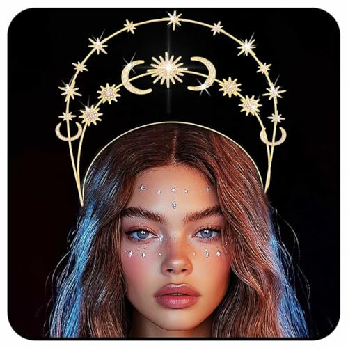 Zoestar Halo Crown Stirnband Stern Kristall Haarband Glitzernde Strass Kopfschmuck Göttin Hochzeit Haar Tiara Party Kostüm Haarschmuck für Frauen und Mädchen, 1 Stück (Gold 3)