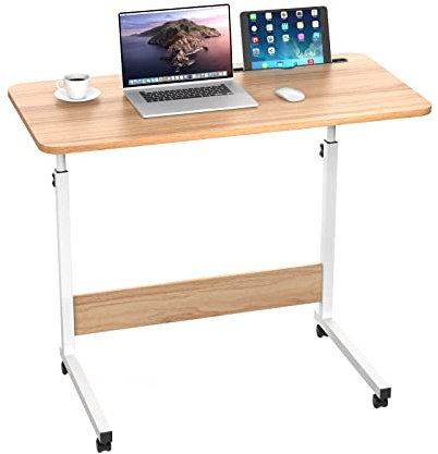Lvhcmfohm Laptoptisch Höhenverstellbar, Beistelltisch mit Rollen und Kartenschlitzen, Mobiler Schreibtisch Computertisch für Sofa, Bett, Couch, Büro (Eichenfarbe, 80x40cm)