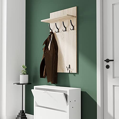 AKKE Garderobenpaneel Wandgarderobe Mit Ablage Wandpaneel Garderobe PVC Maxi Geweisste Kiefer 90cm x 60 cm