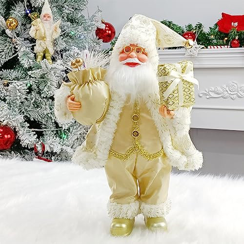 XFLYP Weihnachtsmann, Nettes rotes Plüschtier Stehender Mann Weihnachtsmann Spielzeug, für den Innenbereich, Tischkamin oder als Dekoration für Weihnachten, Party, Zuhause, Weihnachtsdekoration(Gold)