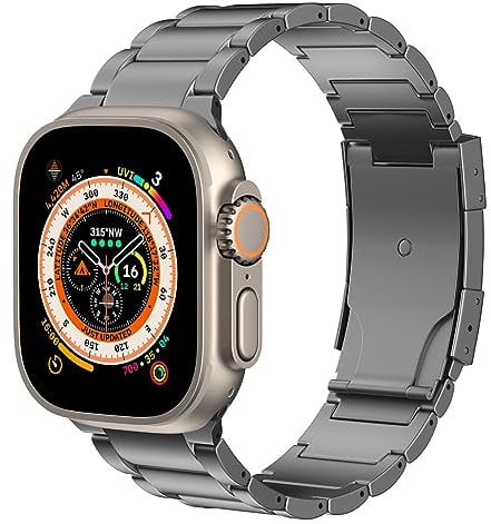 MoKo Titan Armband Kompatibel mit Apple Watch Ultra2 49mm 46mm 45mm 44mm 42mm,Metall Ersatzarmband Uhrenarmband mit Doppeldruckknopfschließe für iWatch Ultra SE2 SE Series 10 9 8 7 6 5 4 3 2 1,Grau