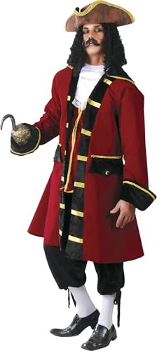 FIESTAS GUIRCA Deluxe Pirate Captain Mens Fancy Dress Costume Hook Outfit Red Jacket, Trousers and Cravat Pirate Fancy Dress Men