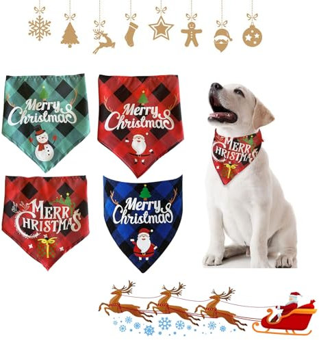 Hundehalstuch Weihnachten, Hund Weihnachten Halstuch, 4 Stück Hunde Bandana Kopftücher, Hundehalstuch, Hundehalstuch Weihnachten Geschenk, Bandana für Hund, Hunde Bandana Kopftücher