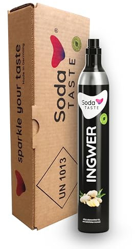 SodaTASTE CO2-Zylinder kaufen (Reservezylinder) für Wassersprudler, mit natürlichem Ingwer-Aroma, ohne Sirup, für bis zu 60l gesprudeltes Wasser mit Geschmack, zuckerfrei