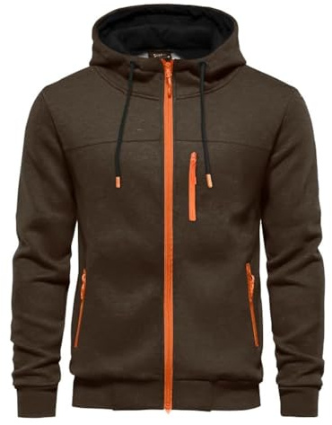 CTU Mens Hoodies Zip Up Long Sleeve Fleece Jacket Hooded Sweatshirt for Men Brown XXL