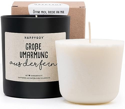 Duftkerze + Refill Wachs - Umarmung Duftkerze im Glas mit Spruch aus Soja - natürlich handgemacht nachhaltig - kleines schönes Geschenk stilvolle Geschenkidee lieben Spruch aus der Ferne schicken