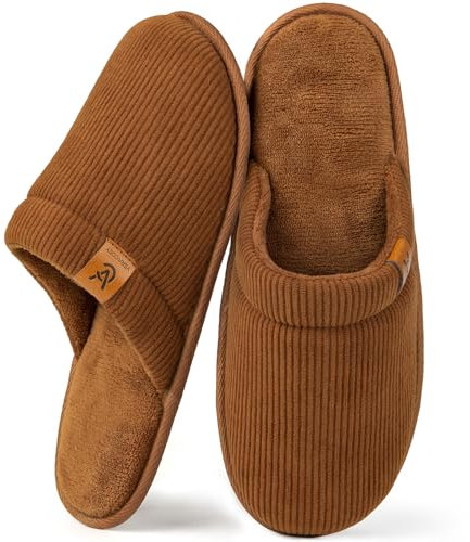 VeraCosy Herren Kord Scuff Hausschuhe Weich Bequem Memory-Schaum Rutschfest Innen Pantoffeln Zuckermandeln, 44/45 EU