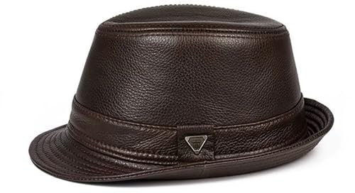 Lifup Herren Fedora Hut Echt-Leder Panama Hut Trilbyhut Herbst Winter Vintage Style Dress Hut Braun 1 Mittel