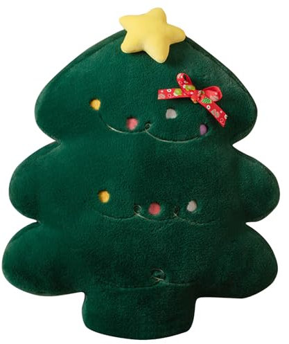 Corlidea Cuscino a forma di albero di Natale e Babbo Natale con fiocco rosso stella gialla in peluche per divano o collezione di cuscini da letto per Natale (2-H, One Size)