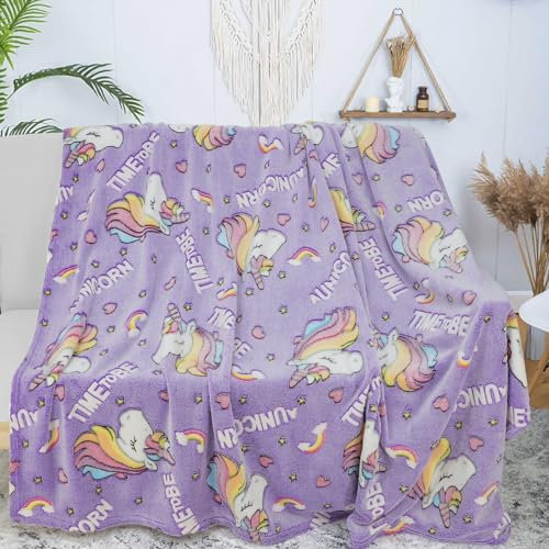 LXTOPN Kuscheldecke Kinder, Einhorn Decke Glow in The Dark, Kinderdecke für Mädchen, Fleecedecke Einhorndecke Geschenk für Mädchen