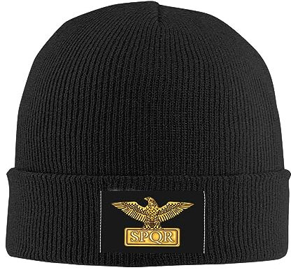 FJQWKLF Gold Römischer Kaiseradler SPQR Beanie-Mütze, warme, grobe Zopfmustermütze, lässige Totenkopfmütze für Damen und Herren