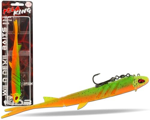 Wild Devil Baits Pela King Pelagic Köder Pelagisch Angeln Shad Kunstköder Vertikal Köder V Tail Gummifisch (Fire Tiger)
