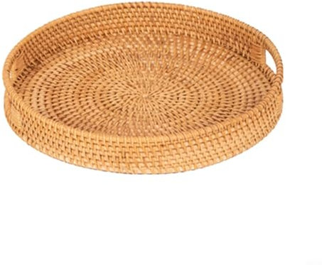 Getdoublerich 1 bandeja redonda de ratán, cesta de frutas de mimbre, bandeja de ratán tejida, cesta redonda tejida para pan de frutas, cesta multifuncional adecuada para almacenar y organizar objetos