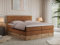 MKS MEBLE King Boxspringbett 200x200 Mit Bettkasten Eiche, Polsterbett Mit Matratze H3, Kopfteil, Holzrahmen in Wotan Eiche - Orange Struktur - Amore King