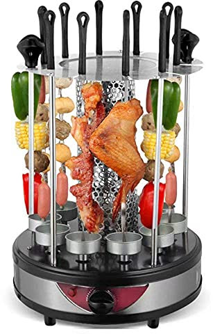 sjdoPulse Electric Barbecue Grill,360°Automatic Rotating Lamb Skewers Vertical Grill, Smokeless Barbecue Indoor, Bbq Grill For Home Party Travel Hiking Camping Garden,Built-In Oil Tray, 6/8/10 Forks
