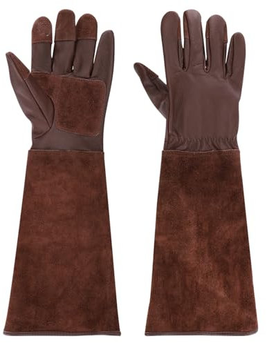 PATIKIL XL Long Gardening Gloves, Cowhide Leather Rose Pruning Garden Glove Thorn Proof Women Garden Gloves for Women Men Planting Pruning Digging, Brown