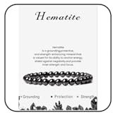 LOCCY Echtes Naturstein Armband für Damen, 4mm Perlenarmband Yoga Armband für Muttertag Geburtstag Valentinstag Geschenke für Mama Tochter Oma Enkelin Schwester (6mm-Hämatit)