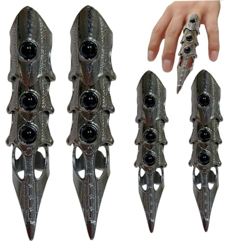 Hilai Halloween Ringe, volle Fingerringe 4PCS Gothic Punk Knuckle Gelenk Ring Plattierte Legierungsklauenklauen mit beweglichen Gelenkkühlringen für Halloween Rock Cosplay Kostüm
