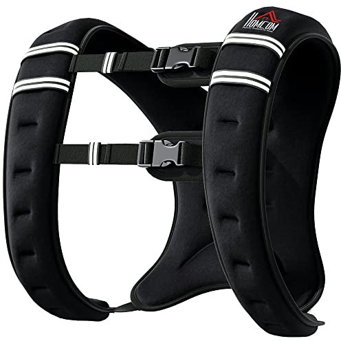 HOMCOM Giubbotto con Pesi 8kg Traspirante con Tasca Portaoggetti e Spallacci, Giubbotto Zavorrato in Tessuto Oxford, Metallo e Sabbia, 40x35 cm, Nero