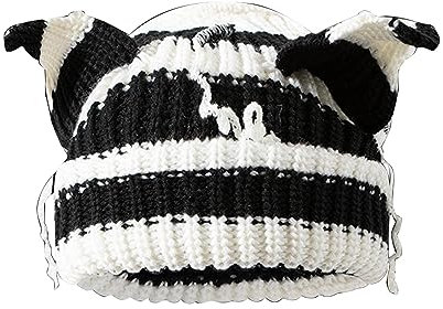 Watreketal Beanie Hut,Gestrickte Beanie-Mütze mit Streifen für Damen,Ohrenmütze,gehäkelte Wollgarnmütze für Mädchen,modische Wintermütze für Teenager,süße Kopfbedeckung