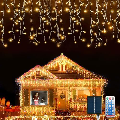 Foreverup Eisregen Lichterkette Außen, 5 * 0.7m LED Lichtervorhang Lichterkette, Weihnachtsbeleuchtung Außen mit wasserdicht 8 Modi Speicherfunktion für Weihnachten, Hochzeit, Halloween, Warmweiß