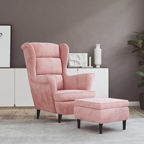 Willood Ohrensessel mit Hocker Sessel Fernsehsessel Relaxsessel Polstersessel für Wohnzimmer mit Hocker Rosa Samt