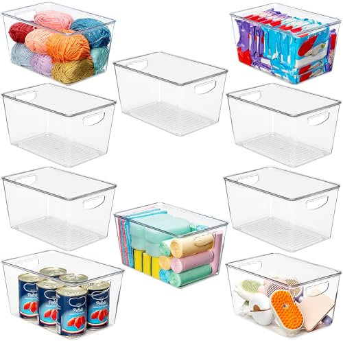 theaoo Clear Storage Bins with Lids Stackable - Large Plastic Containers for Pantry Organization and Storage - Perfect for kitchen,Fridge,Laundry Room,Bathroom,Garage,Closet,Cabinet Organizer -10 Pack
