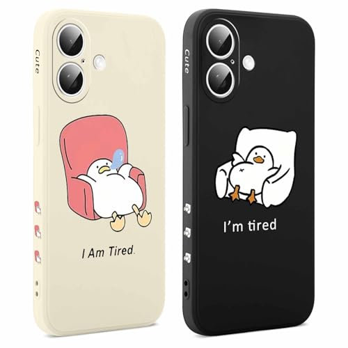 Coiwxmoi 2 Stück Hülle für iPhone 16 6,1 Zoll, Aesthetic Muster Design Mädchen Frauen Handyhülle, Weich Silikon Slim Motiv Stoßfest Case Kratzfeste Süßes Schutzhülle für iPhone 16, Ente
