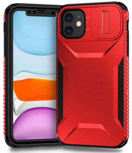 Yerebel Coque pour iPhone 11 avec Couvercle de caméra Coulissant, Protection Robuste Antichoc de qualité Militaire, antidérapant, Étui pour iPhone 11 Rouge