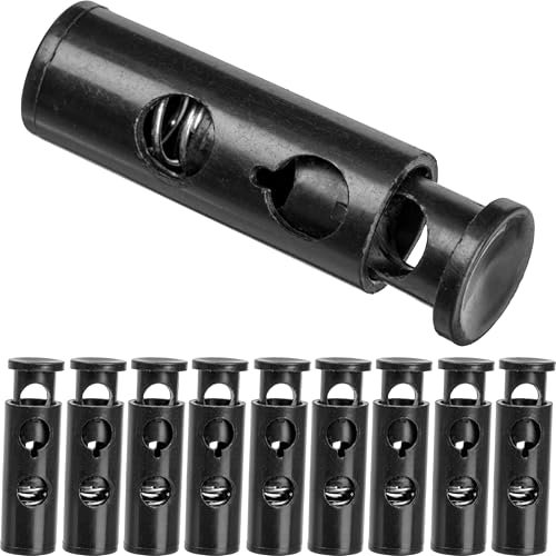 Kordel Stopper, 2-Loch, 10 Stück, Schwarz, für bis Ø 5 mm Kordeln, Band Klemme Jacke, Bekleidung, Rucksack, Gummikordel Stopp, Schnellverschluss Schnürsenkel, Schnur Rutsche, Tanka Kordelstopper