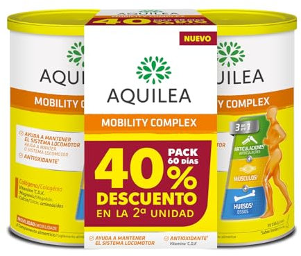 AQUILEA | Mobility Complex Pack Duplo | 2 unidades de 375g | Formato en Polvo | Sabor limón | 3 en 1 Músculos, Huesos y Articulaciones | Colágeno, Magnesio, Vitamina C D K, Calcio y amininoácidos