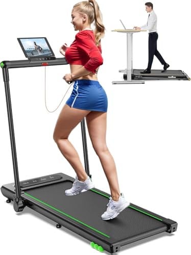 THERUN Laufband Klappbar für Zuhause bis 12km/h, 2 in 1 Walking Pad laufbänder mit Großer Lauffläche und Touchscreen-LED Anzeige, 2.5PS Leises Schreibtisch-Laufband für Büro (Grün)