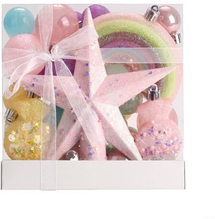 Puupaa 40 Piece Christmas Tree Baubles Set, Pastel Macaron Painted Balls Shatterproof Hanging Ornaments for Xmas Party, Wedding, Holiday Home Decor