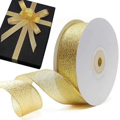 Decoraparty Nastro Oro Metallico da 25 mm, Bobina Rotolo Natalizio Dorato per Natale, Regalo, Capodanno, Decorazione, Cerimonia, Compleanno, Anniversario Nastrino Elegante L 50 metri