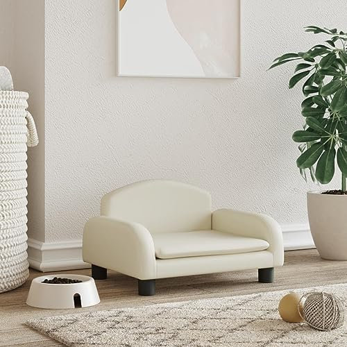 Hovothy Hundebett Bequeme Haustierbett Hundecouch Welpenbett Kunstleder Haustiersofa Schlafplatz für Hunde als Auch Katzen Geeignet Wasserabweisend und Langlebig Creme 50x40x30 cm