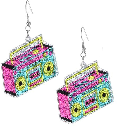 Tyqour Retro Kassettenband Ohrringe 80er 90er Neon-Ohrring für Frauen Acryl Neon Ohrringe Damen 80 er Jahre Ohrringe Frauen Hängeohrringe für Mottoparty 80er-Kostüm Party Maskerade Frau Mädchen
