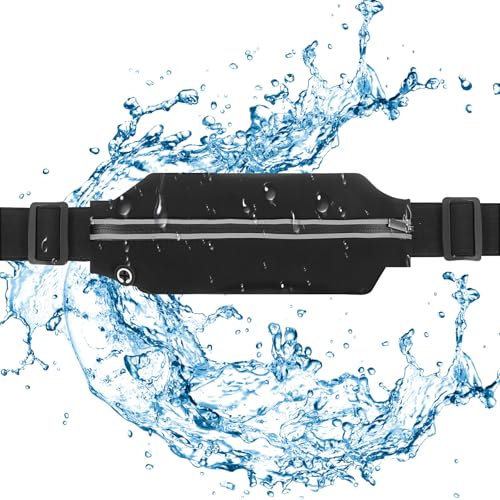 Grevosea 1 Stück Laufgürtel Hüfttasche Wasserdichte Super Dünn Faltbare für Hüfttasche Sport Bauchtasche - 25*5*10cm Schwarz