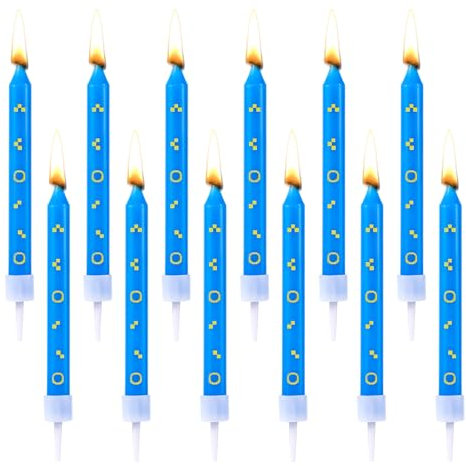 Tinoaly Blaue Igel-Geburtstagskerzen, Cartoon-Figuren mit Blauem und Goldenem Ringaufdruck, 12 Stück, Unparfümiert, Indoor, Paraffinwachs, Plastikbehälter, Geburtstag, Cartoon-Design, Premium-Qualität
