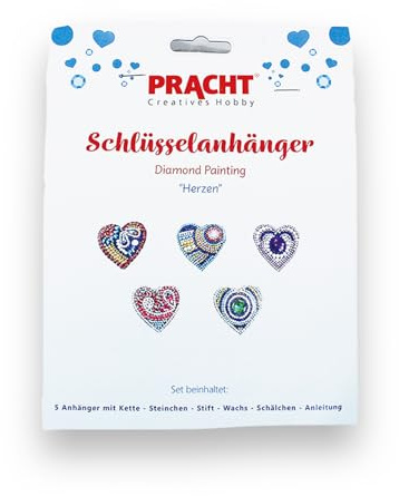 Pracht Creatives Hobby 6044-50011 Diamond Painting Porte-clés, motif coeurs, kit de bricolage pour créer 5 pendentifs avec des pierres scintillantes, pour enfants à partir de 5 ans