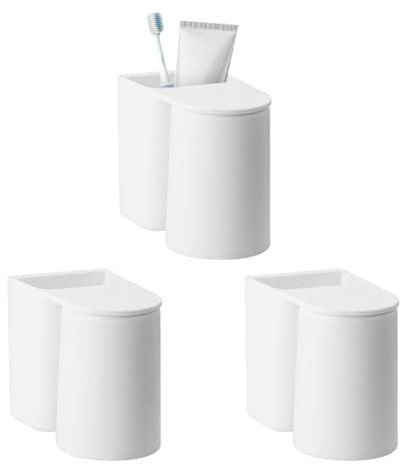 3PCS Zahnbürstenbecherhalter, Weiß Zahnbürstenhalter Ohne Bohren, Elektrischer Wandzahnbürstenbecher Set mit Magnetischem Becher, Zahnputzbecher Kunststoff für Family and Bathroom (3PCS Weiß)