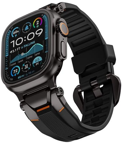 ULTIMAL Apple Watch Ultra 2 Cinturino da 49 mm, compatibile con Apple Watch da uomo, cinturino sportivo, robusto Premium – Metallo (nero + nero)