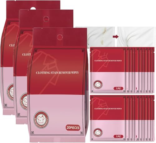 Clothing Stain Removal Wet Wipes, Individual Wrapped Cleaning Wipes, Mini Stains Remover Wipe, Emergency Stain Rescue Stain Remover, Down Jacket Dry Cleaning Agent,For Clothes Fabric Carpet (3 Pcs)