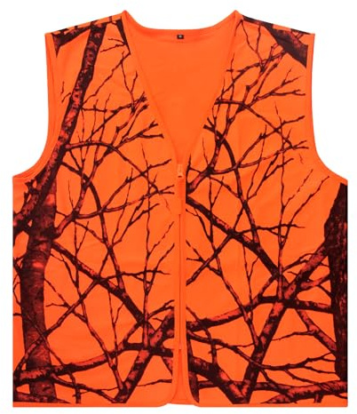 Avizon Herren Jäger Weste Orange Camouflage Jagdweste Zipper Closer Leichtgewicht
